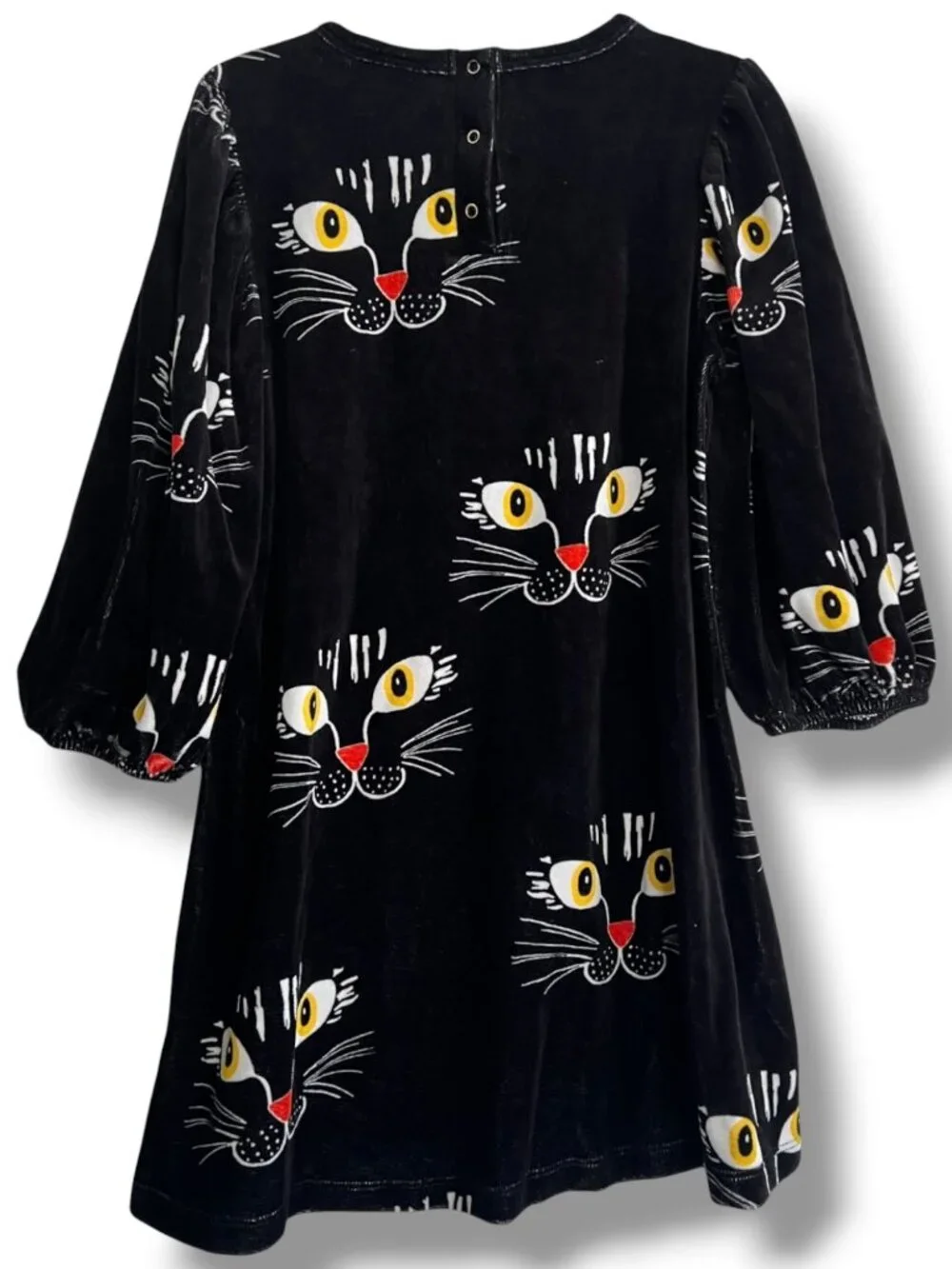 Mini Rodini Halloween Spooky Angry Cat Black Velour Dress Size 7-9Y